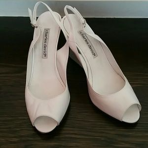 Charles David White Peep-Toe Slingback Wedges 5.5